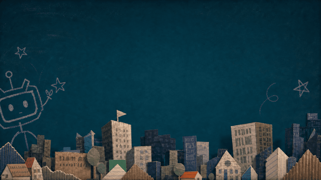 Hand-drawn paper city and bridge